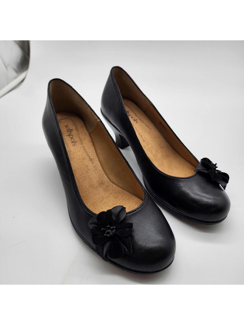 New Softspots (or Soft-Shoe by Medicus) Black Leather Tulip Ballet Flats 10 W